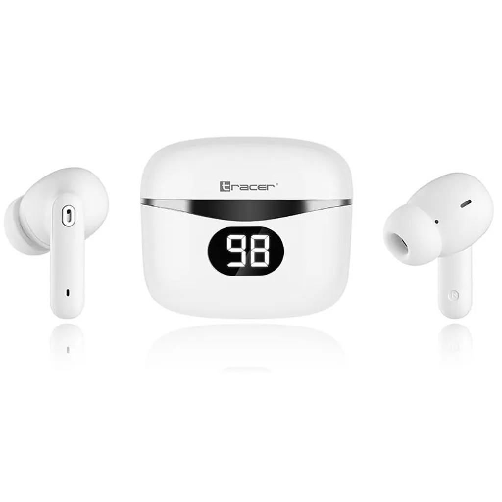 Écouteurs Bluetooth sans fil blancs avec étui de charge rapide et Micro