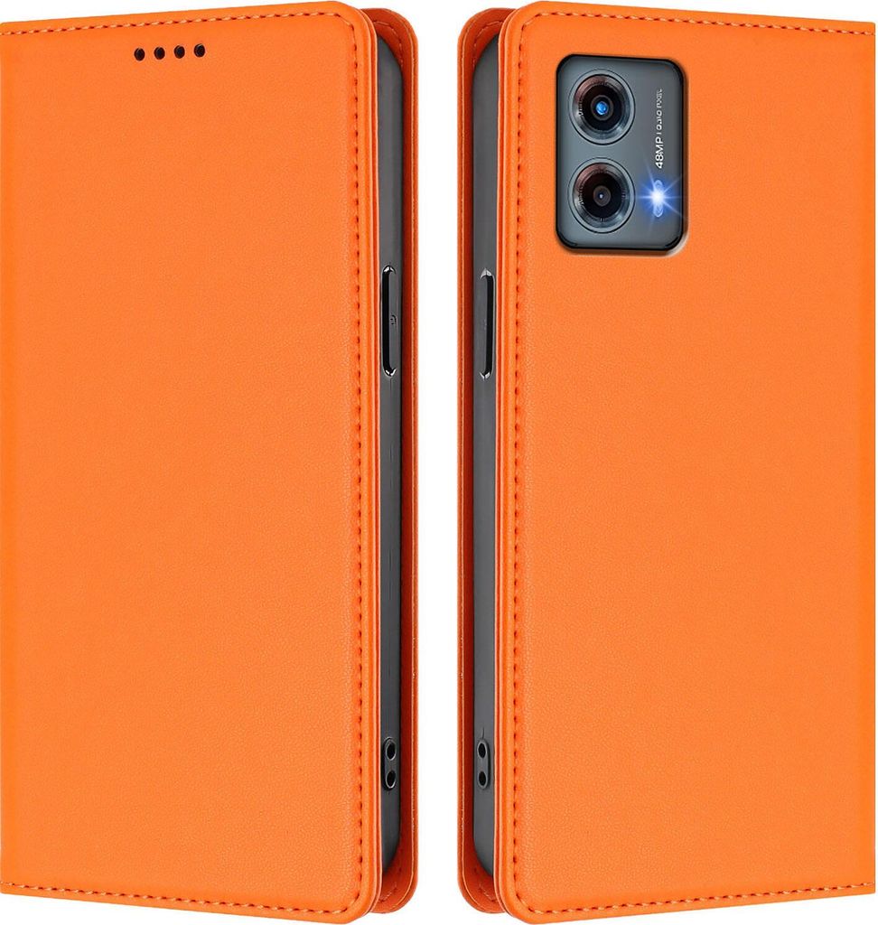 Handyhülle für Motorola Moto G 5G 2023, Kunstleder Klapphülle Stoßfeste Magnetische Hülle mit Ständer Orange