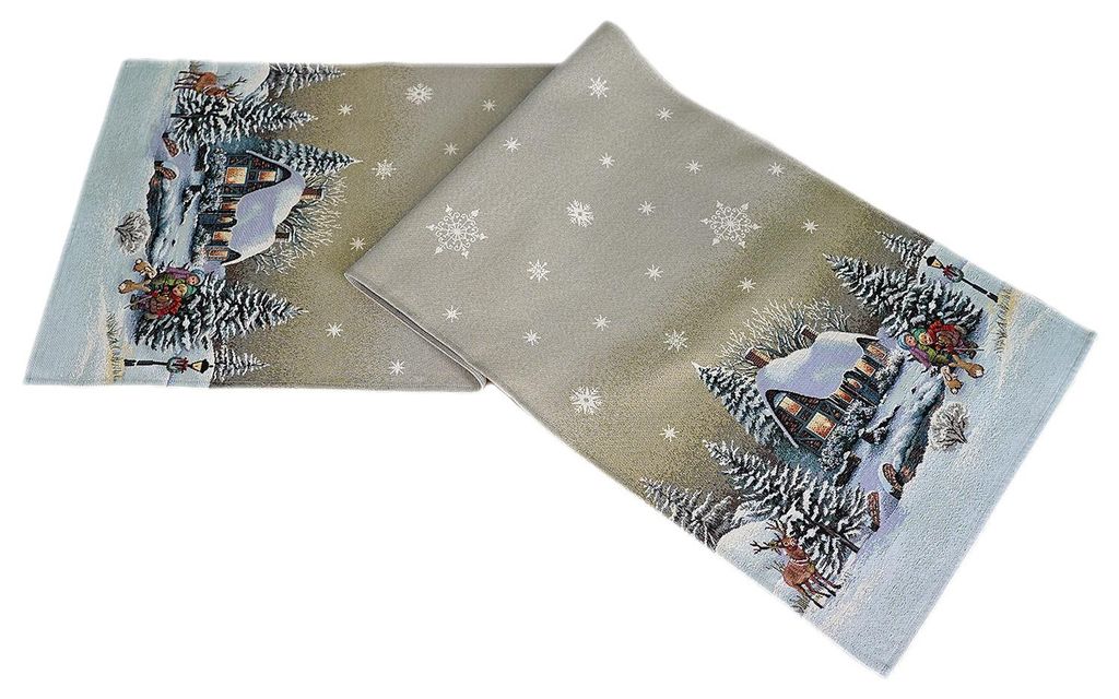 Tischdecke Druck Winterdorf  Advent Weihnachten Tischläufer Produktbild 