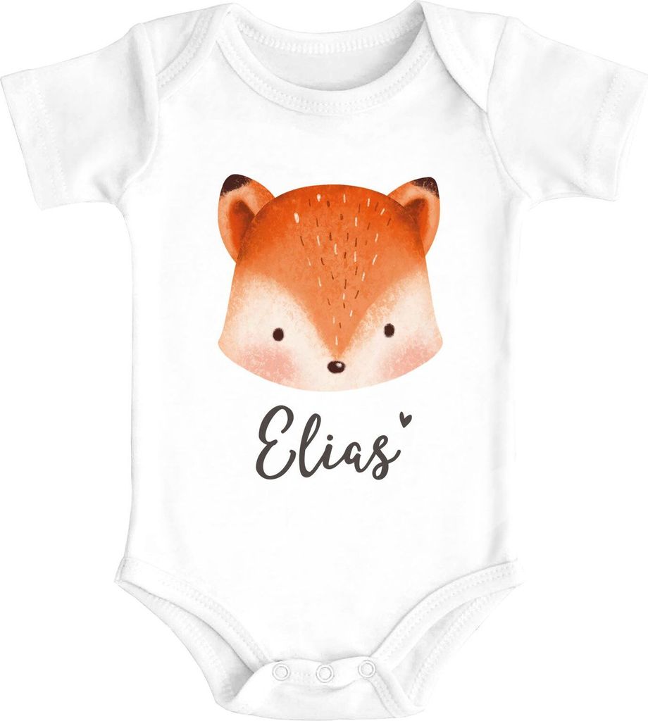 Baby Body mit Name Bär Fuchs Einhorn Bedruckt Tiermotive personalisierte Geschenke kurzarm Baumwolle SpecialMe Fuchs weiß 12-18 Monate