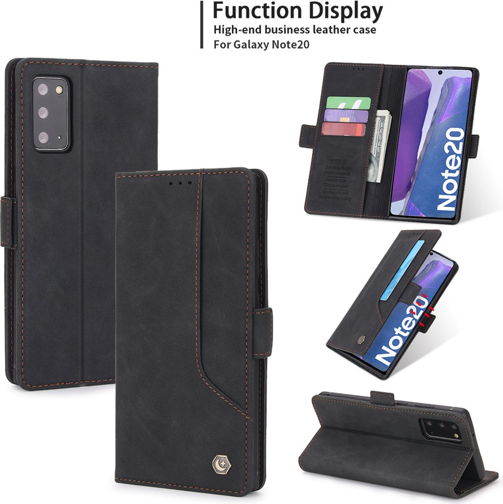 Galaxy Note 20 Hülle, LaimTop Retro Kunstledertasche Schutzhülle mit Kartenfach Standfunktion für Samsung Galaxy Note 20 / Note 20 5G Schwarz