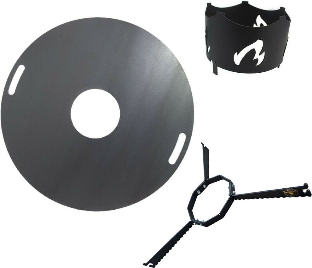 Komplettset Feuerplatte 80cm 5mm Abstandshalter + Wok Aufsatz Plancha Grill #202