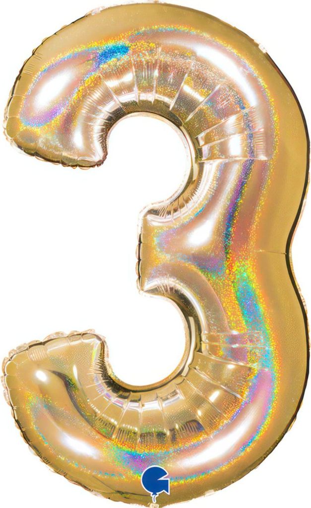 Riesenzahl Folienballon 40"/102cm | Holo Gold Zahl: 3 Produktbild 