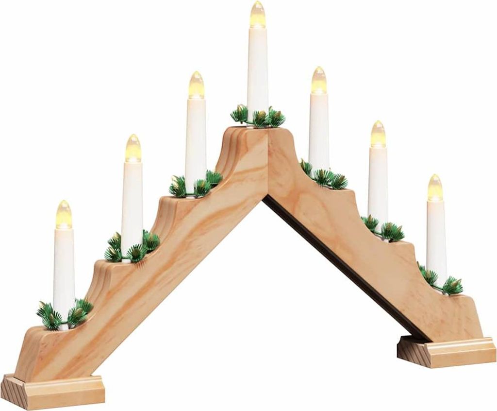 vidaXL Weihnachtskerzenbrücke mit 7 LEDs Braun 39,5 x 5 x 29 cm