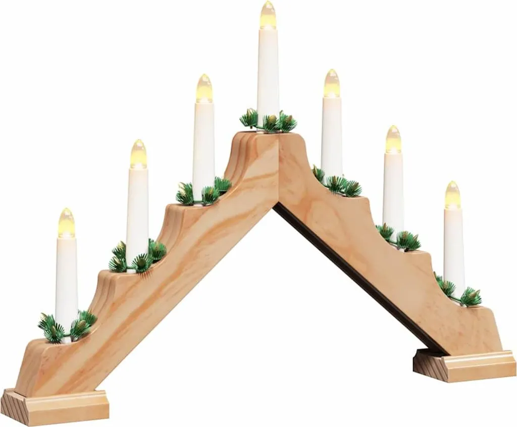 Chandelier de Noël pont lumineux marron bois de pin massif 39,5 x 29 cm