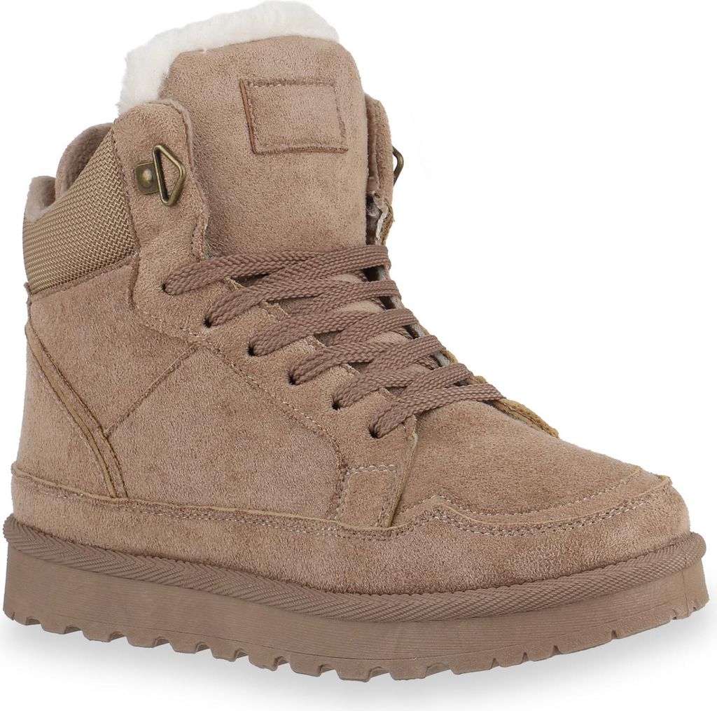 VAN HILL Damen Warm Gefütterte Sneaker High Bequeme Profil-Sohle Schuhe 841867, Farbe: Khaki, Größe: 40