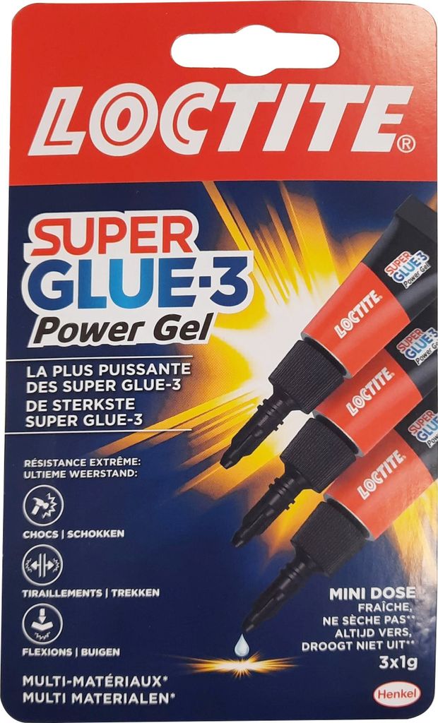 Loctite Sekundenkleber, Super Power Gel,Stark und flexibel 3x1g