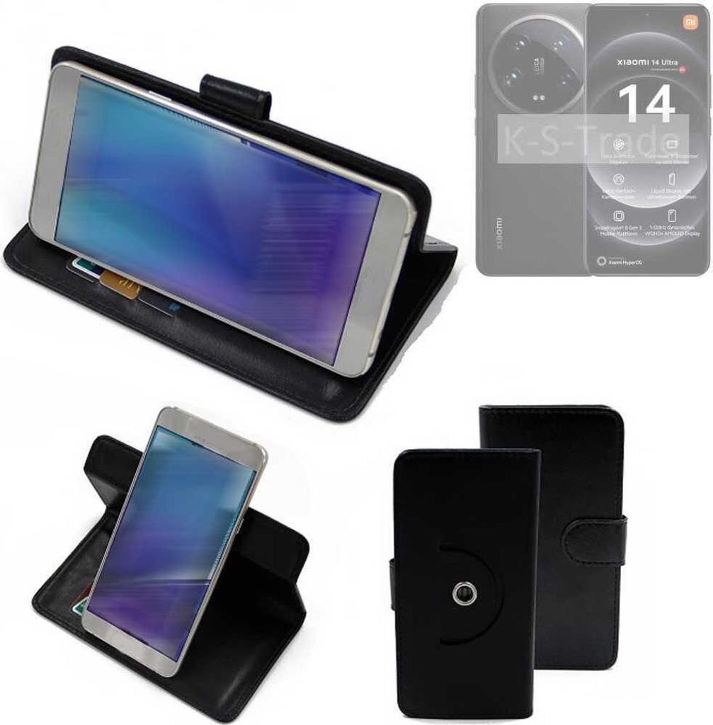 K-S-Trade Case Schutzhülle Handyhülle kompatibel mit Xiaomi 14 Ultra Flipcase Smartphone Cover Handy Schutz Tasche Klapphülle Walletcase schwarz