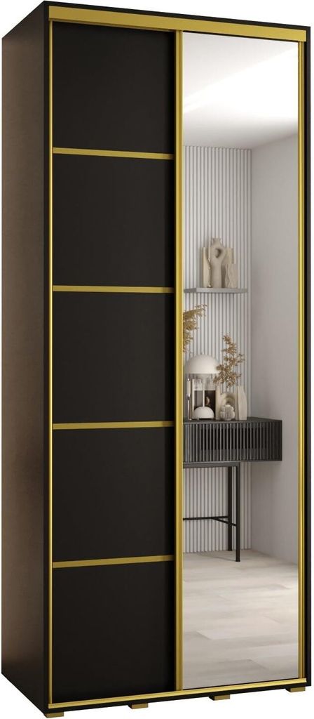MEBLE KRYSPOL Davos 5 Schrank, zwei Türen - 235,2x120x45 cm - Schwarz Schwarz Gold