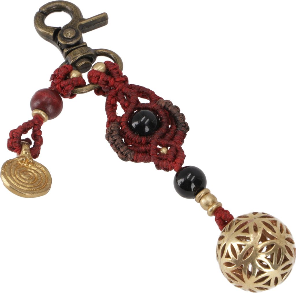 Makramee Schlüsselanhänger, Boho Taschenanhänger - Modell 7, Rot, Baumwolle,Messing, Schlüsselanhänger