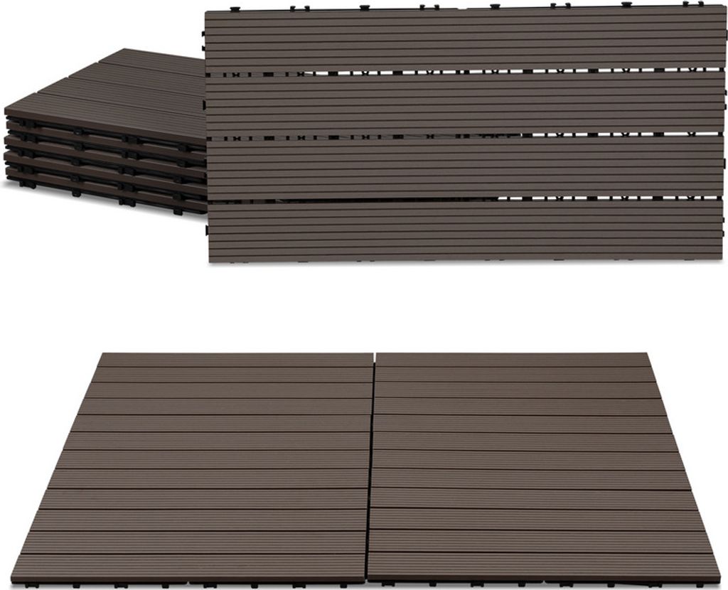 TolleTour 30 Stück=5 m² Terrassenfliesen Balkonfliesen WPC Fliesen Balkon Garten Dunkelbraun 30x60cm