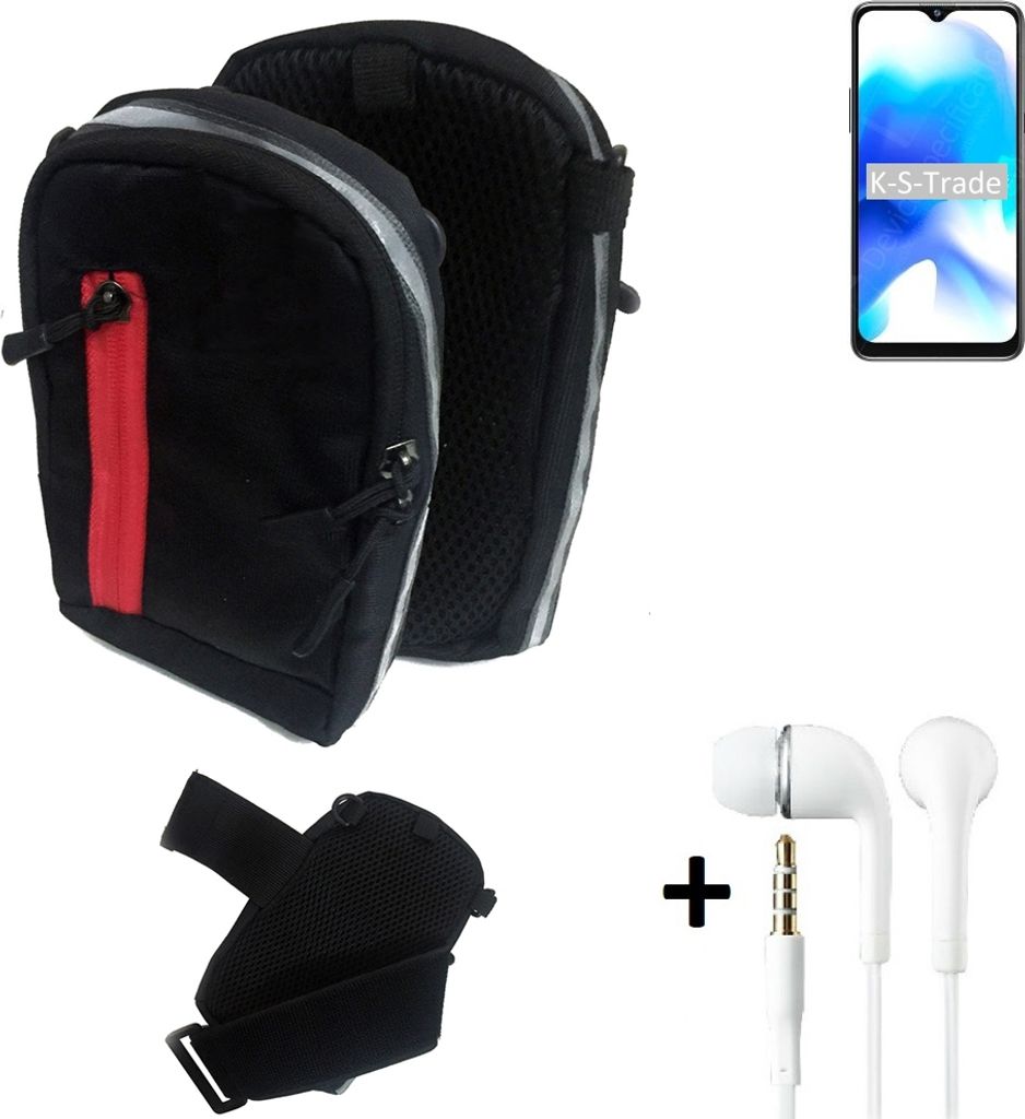 K-S-Trade Outdoor Gürteltasche Holster Umhängetasche + Kopfhörer kompatibel mit Blackview A80s schwarz Handy Tasche Case travelbag Schutzhülle