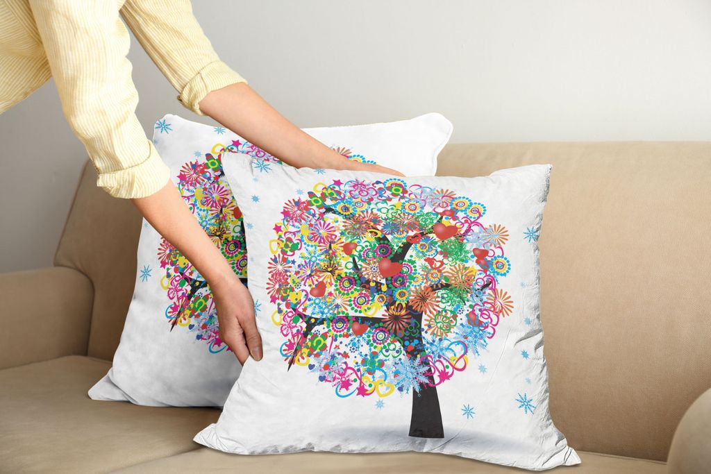 ABAKUHAUS Baum des Lebens Kissenbezug Set (2Stück), Magischer Bunter Baum Mit Linien Und Herz Verlässt Liebes Leben Feier Kunst, 60x60cm, Mehrfarbig