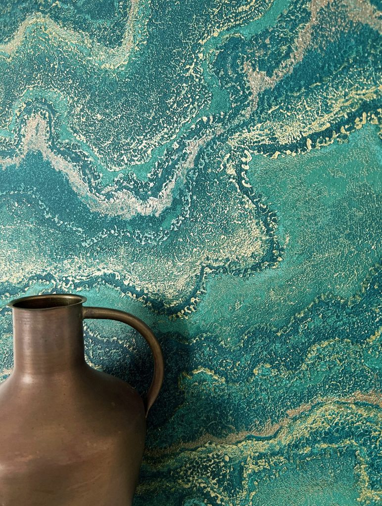 NEWROOM Tapete Petrol Vliestapete Marmor - Marmortapete Modern Grün Gold Metallic Struktur Marmoroptik 3D Optik Glanztapete