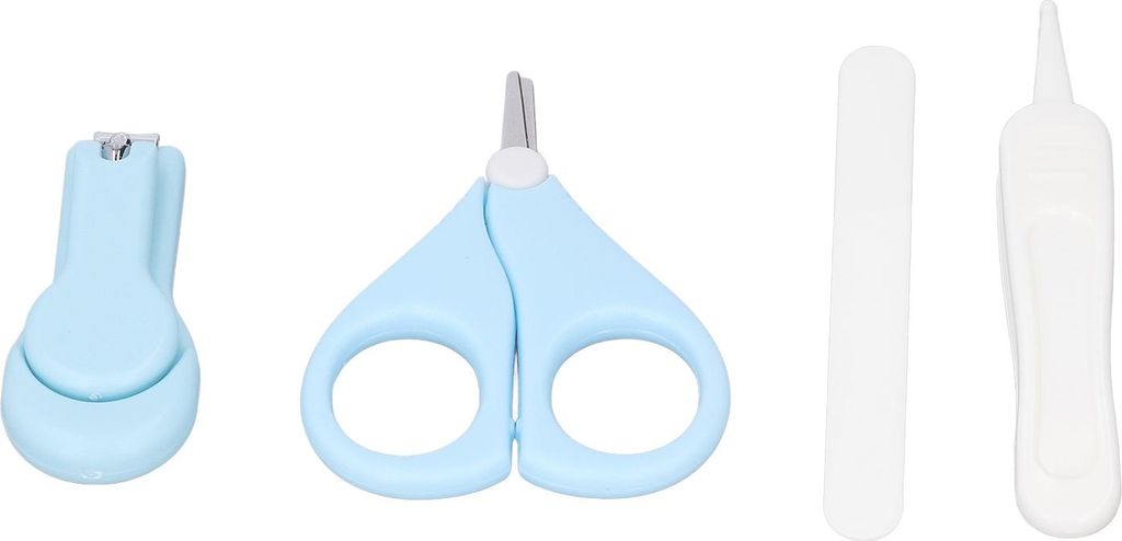 4-teiliges Baby-Nagelset, Sicherheits-Pflegefeilen-Set mit Schere, runder Pinzette, Clipper, Blau