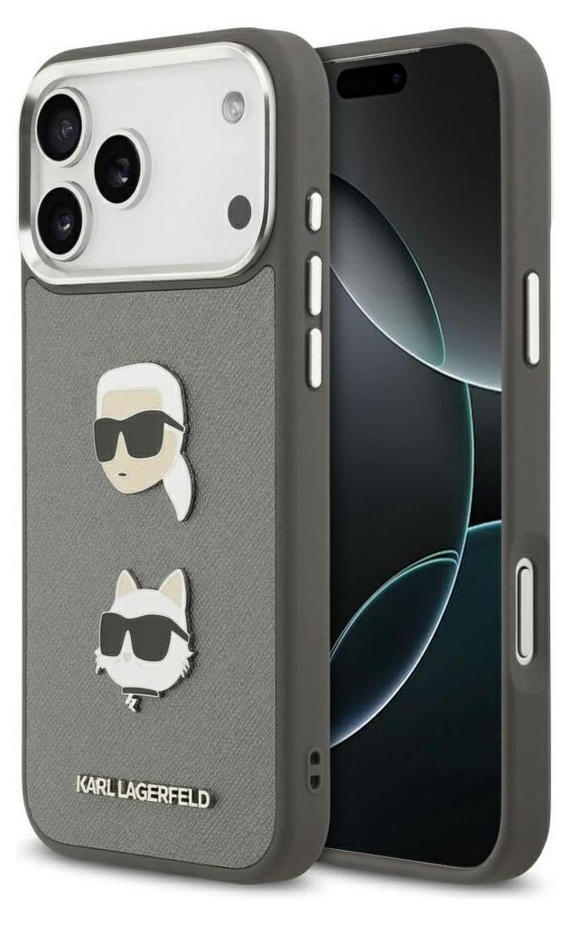 KARL LAGERFELD Tasche passend für IPHONE 17 Pro Max KLHCP17XPSFDHPOG (FW Grained PolyurethanW/ K&C Heads Pin & Logo) grau