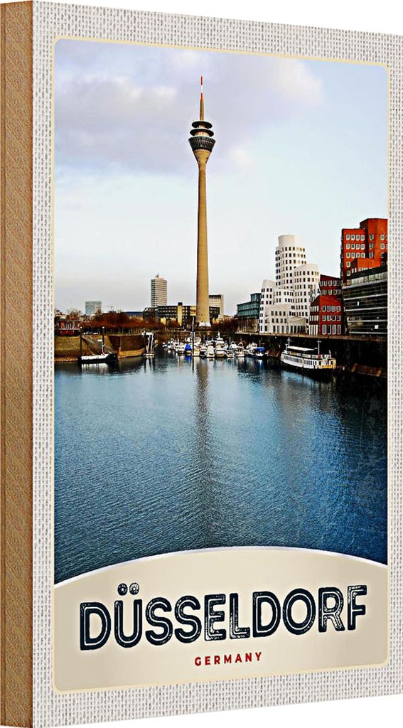 Holzschild Reise 20x30cm Deutschland Düsseldorf Fernseherturm
