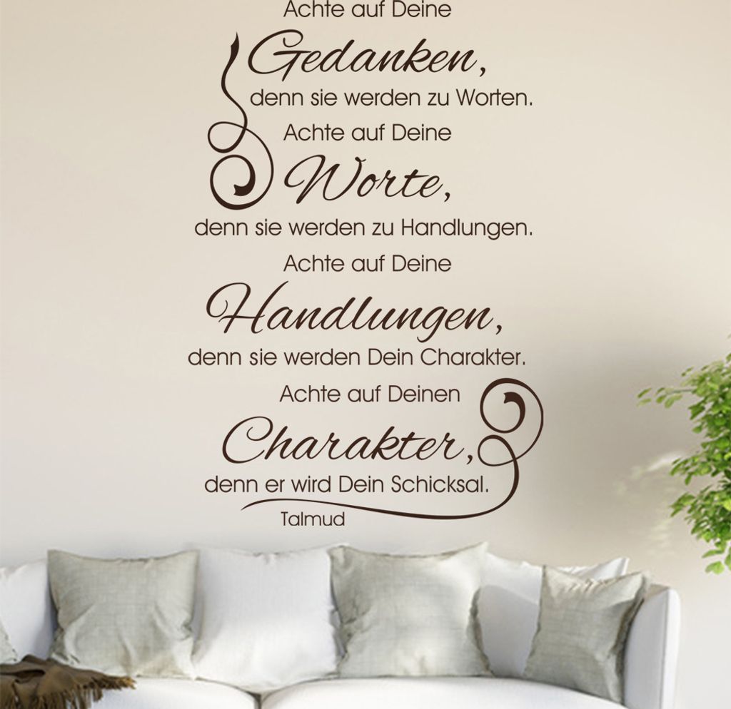 Achte auf Deine Gedanken... Wandtattoo in 6 Größen - Wandaufkleber Wall Sticker - Dekoration, Küche, Wohnzimmer, Schlafzimmer, Badezimmer