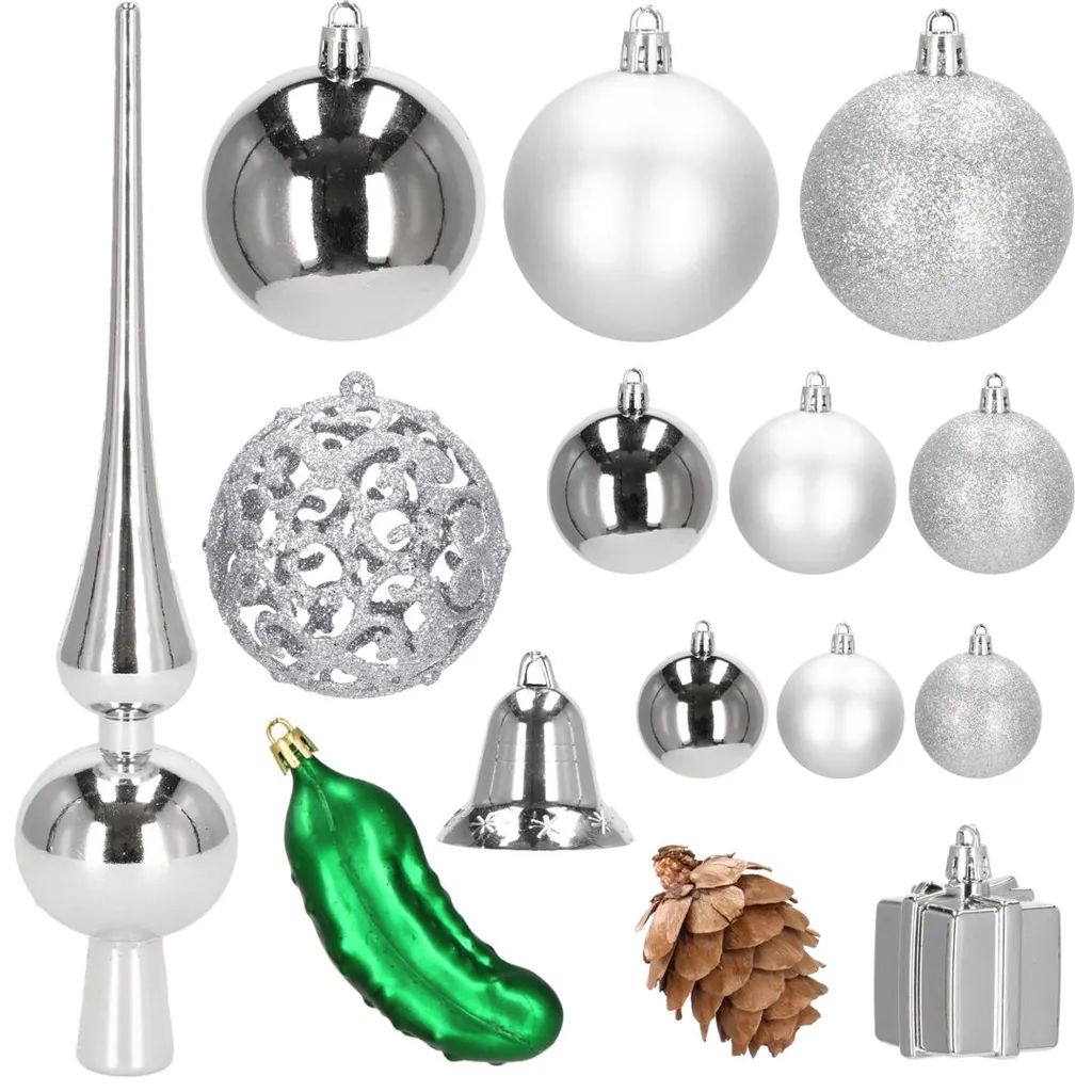 Set 100 Boules de Noël Argent Dentelle pour Décoration Arbre Géant - 15