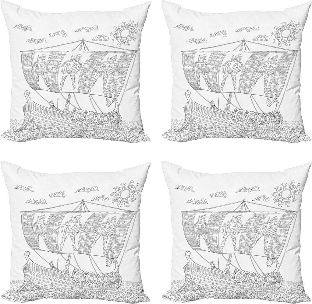 ABAKUHAUS Odyssee Kissenbezug Set (4 Stück), ungefärbt Galley, Moderner Doppelseitiger Digitaldruck, 45 cm x 45 cm, Charcoal Grau Weiß