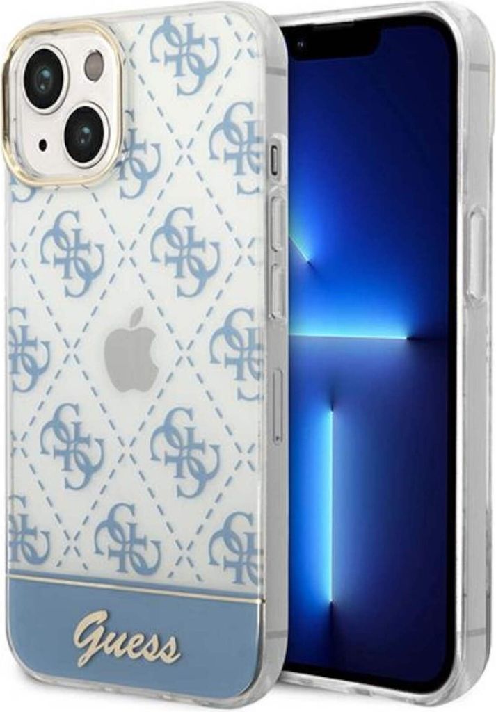 Guess iPhone 14 & 15 Plus Hardcase Backcover - 4G Pattern Script - Blue