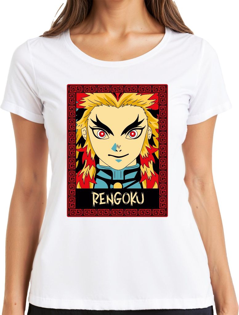 RENGOKU Kyojuro Demon Slayer Anime Flamme Geschenk Sammler Damen T-Shirt, Weiß, XXL