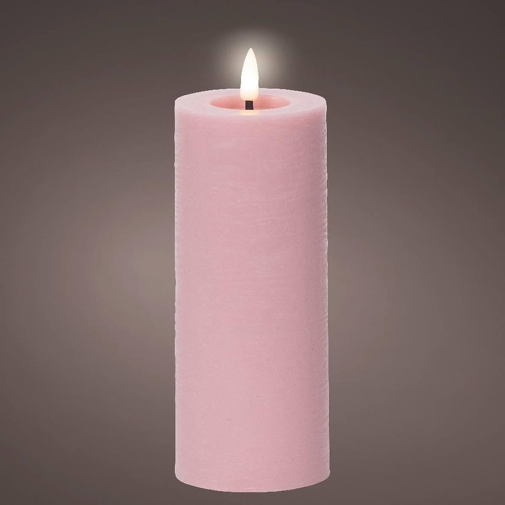 Lumineo LED Wachskerze Pink hellrosa Ø 7 cm Höhe 19 cm - Produktbild 