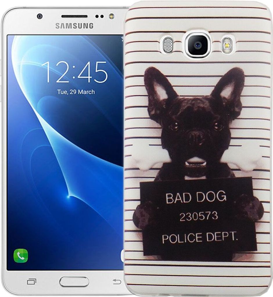 Handy Hülle für Samsung Galaxy J5 2016 Cover Case Schutz Tasche Motiv Slim Silikon TPU Böser Hund Weiß