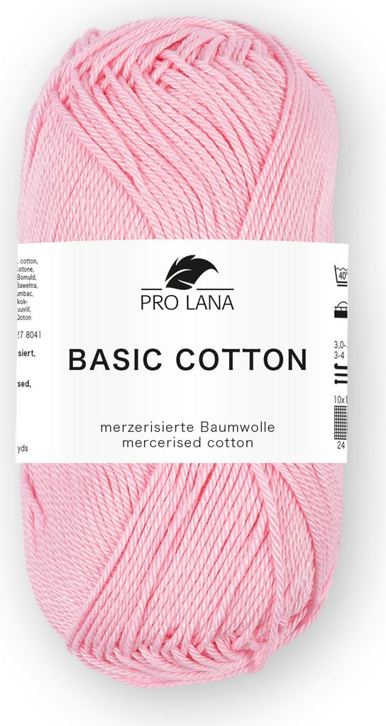 Pro Lana BASIC Baumwolle Baumwollgarn 50 g ideal für Kleidung, Spielzeug, Accessoires 125 m Farbe 033 - babyrosa