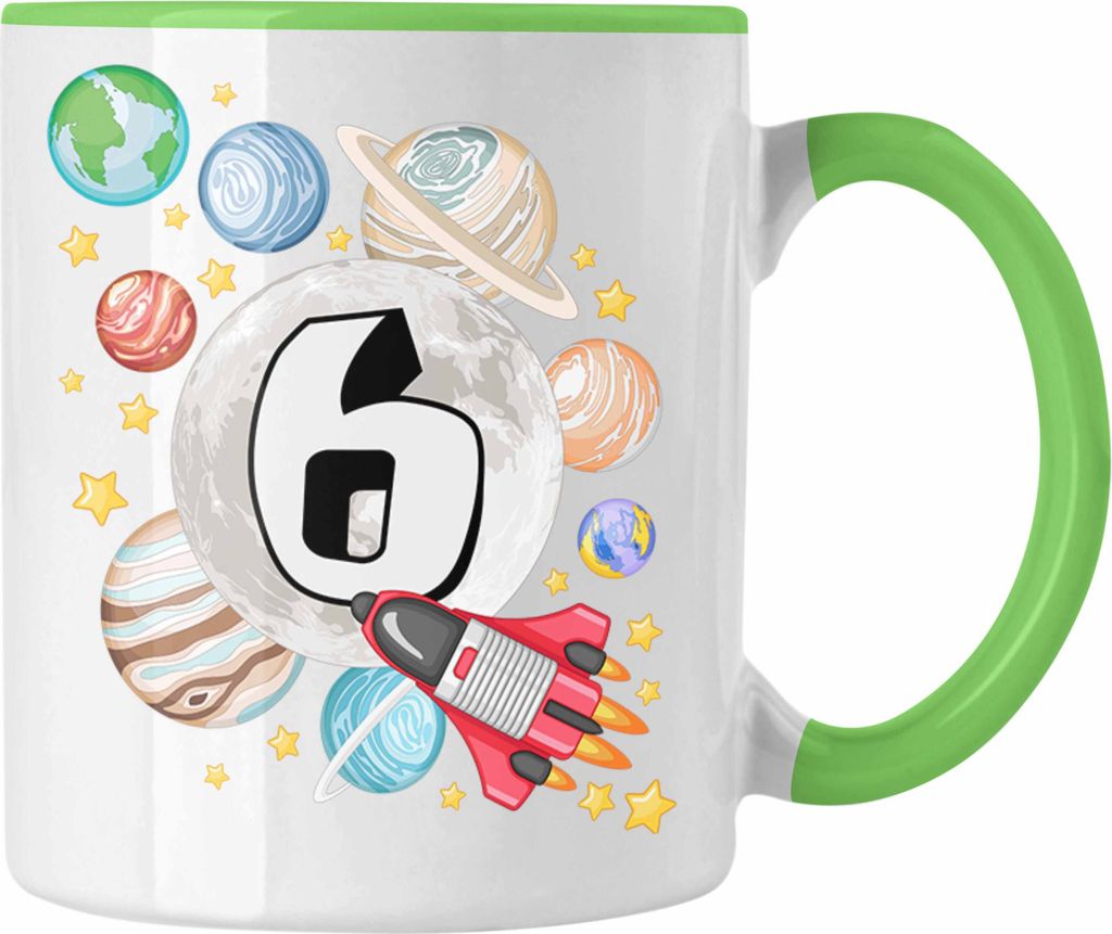 Trendation - 6. Geburtstag Tasse Geschenk Galaxy Planeten Jungs Geschenkidee 6er Geburtstag (Grün)