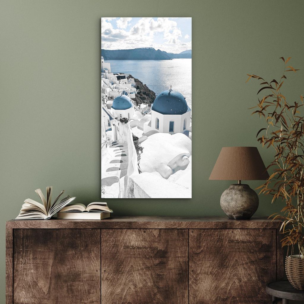 MuchoWow Wanddekoration Metall Metallbild Wandkunst 40x80 cm Meer - Architektur - Weiß - Urlaub - Blau MuchoWow Aluminium Gemälde - Wanddekoratio...
