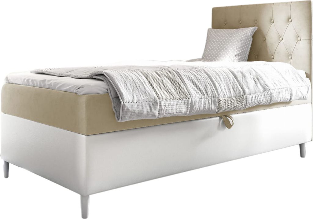 MEBLINI Kinderbett mit Bettkasten - Gepolstert Einzelbett mit Matratze - Polsterbett mit Stauraum - Bett mit Kopfteil - Stauraumbett - FILIPPO 1 - ...