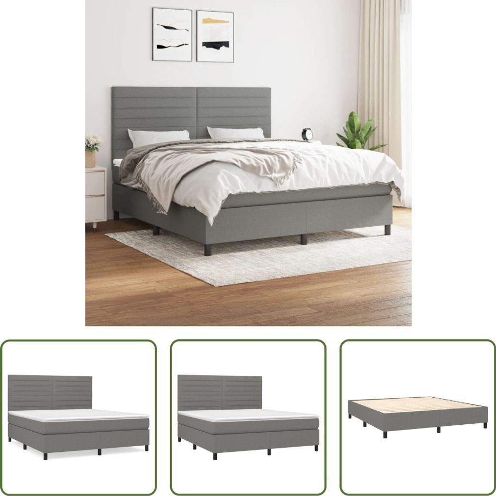 The Living Store Boxspringbett mit Matratze Dunkelgrau 180x200 cm Stoff