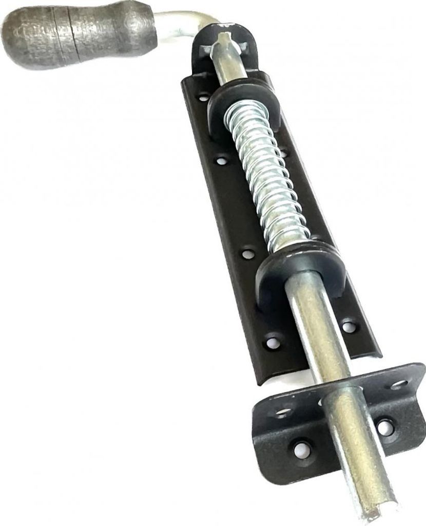 BKshop | Türriegel - Federriegel - 400x50 mm - Schwarz Verzinkt - Für Türen und Schränke - Torriegel - WSP 400c - Griff aus Holz