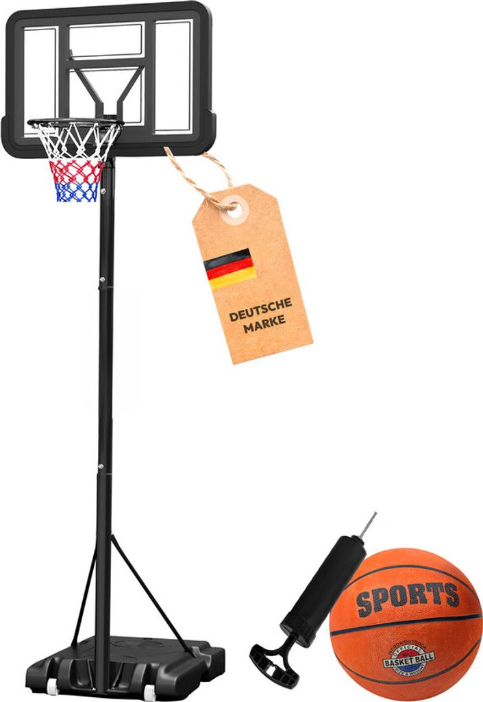 Dönges Basketballkorb, höhenverstellbar 2,3m - 3,05m, mit Ball und Luftpumpe JD153649