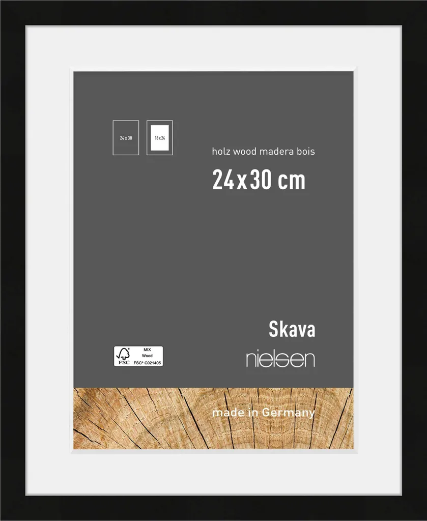 Cornice Nielsen Skava 24x30 Legno Nero con Passepartout 18x24 Arredo