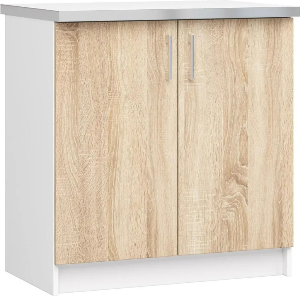 Buffet bas 2 portes TRIVORA largeur 80 cm blanc et bois chêne sonoma