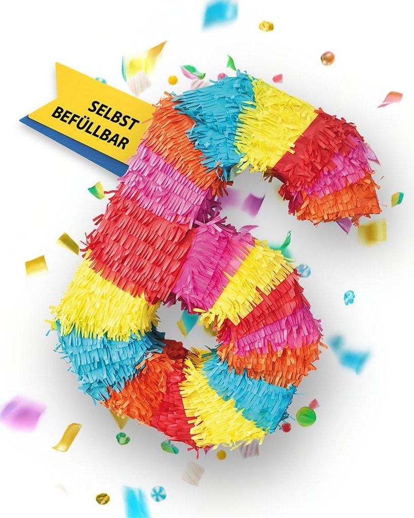 Pinata Zahl 6 Kinder zum 6-ten Kinder-Geburtstag Produktbild 