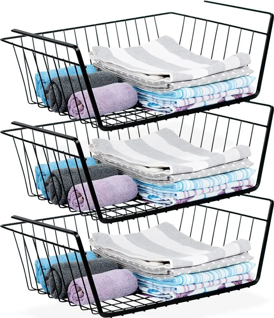 Panier de Rangement Suspendu sous Étagère en Acier Noir - Pack de 3 Vilde