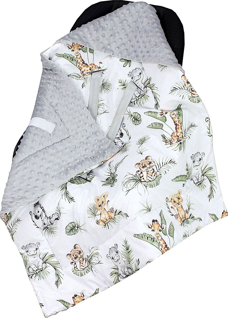 TupTam Baby Winter Einschlagdecke Babydecke 75x75cm für Autositz Babyschale Wattiert Minky Baumwolle Universal, Farbe: Safari / Löwe / Braun / Bl...