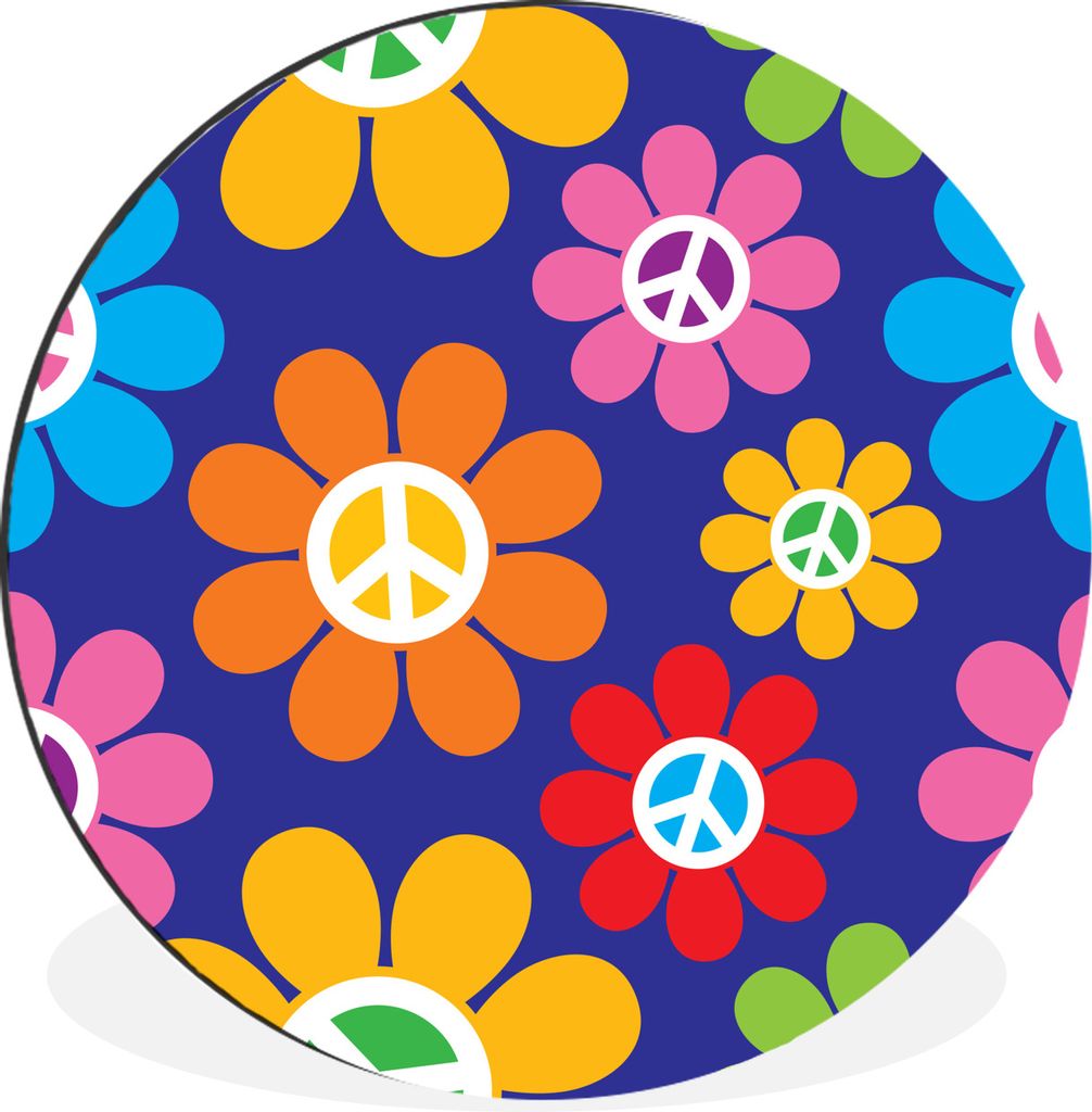 MuchoWow Aluminium Wandkreis Flower Power Blumen Friedenszeichen Ø 60 cm Wanddeko Modern Wohnzimmer - Wand Kreis - Wandbild - Schlafzimmer - Alu...