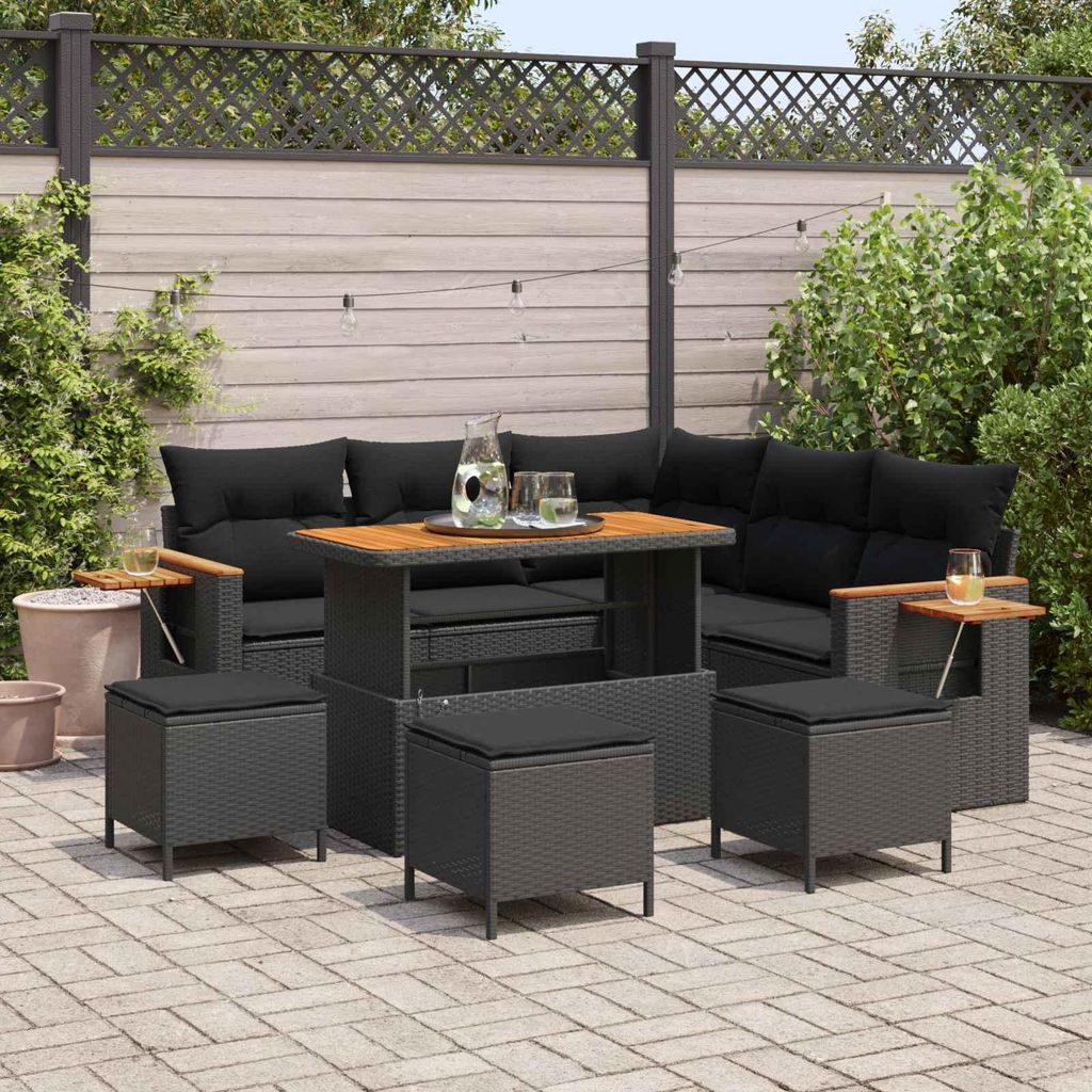 vidaXL Gartensofa-set mit Kissen 9 pcs Schwarz