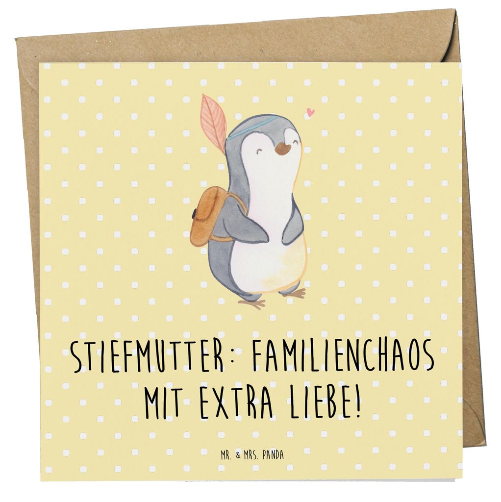 Mr. & Mrs. Panda Grußkarte Stiefmutter Liebe - Gelb Pastell - Geschenk, faltkarte, doppelkarte, Verwandte, anlasskarte, Glückwunschkarte, Freude,...
