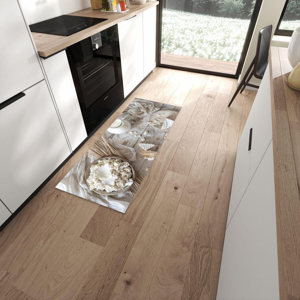 Küchenteppich 60x150cm rutschfest & abwischbar PVC Läufer - Ziegenkäse Schale