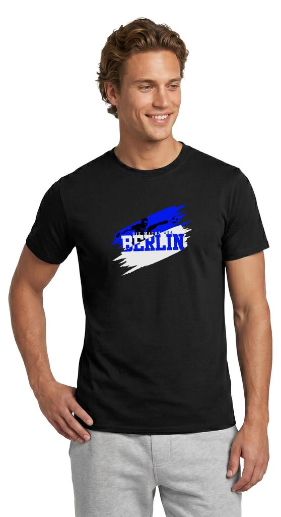 Spreadshirt Die Macht Aus Berlin Blau-Weiß Fußball Fan Männer T-Shirt, 4XL, Schwarz