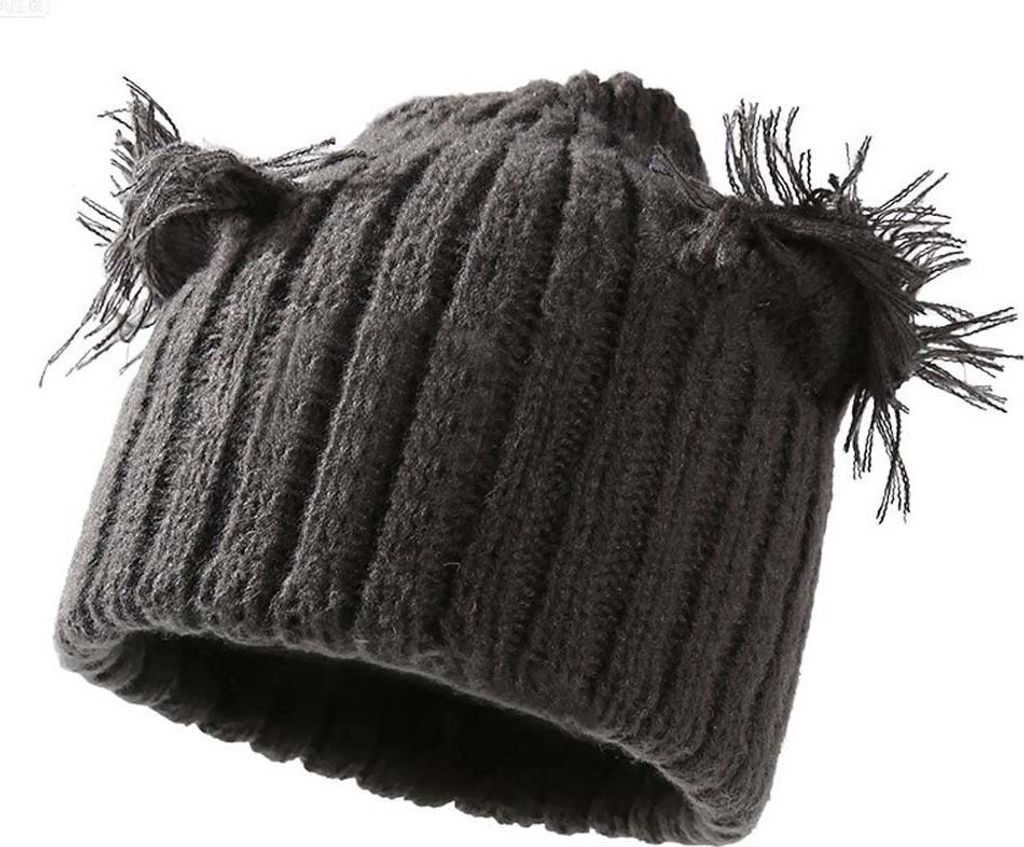 INF Niedliche Strickmütze mit Ohrenklappen - Doppellagige, warme Wintermütze Dunkelgrau