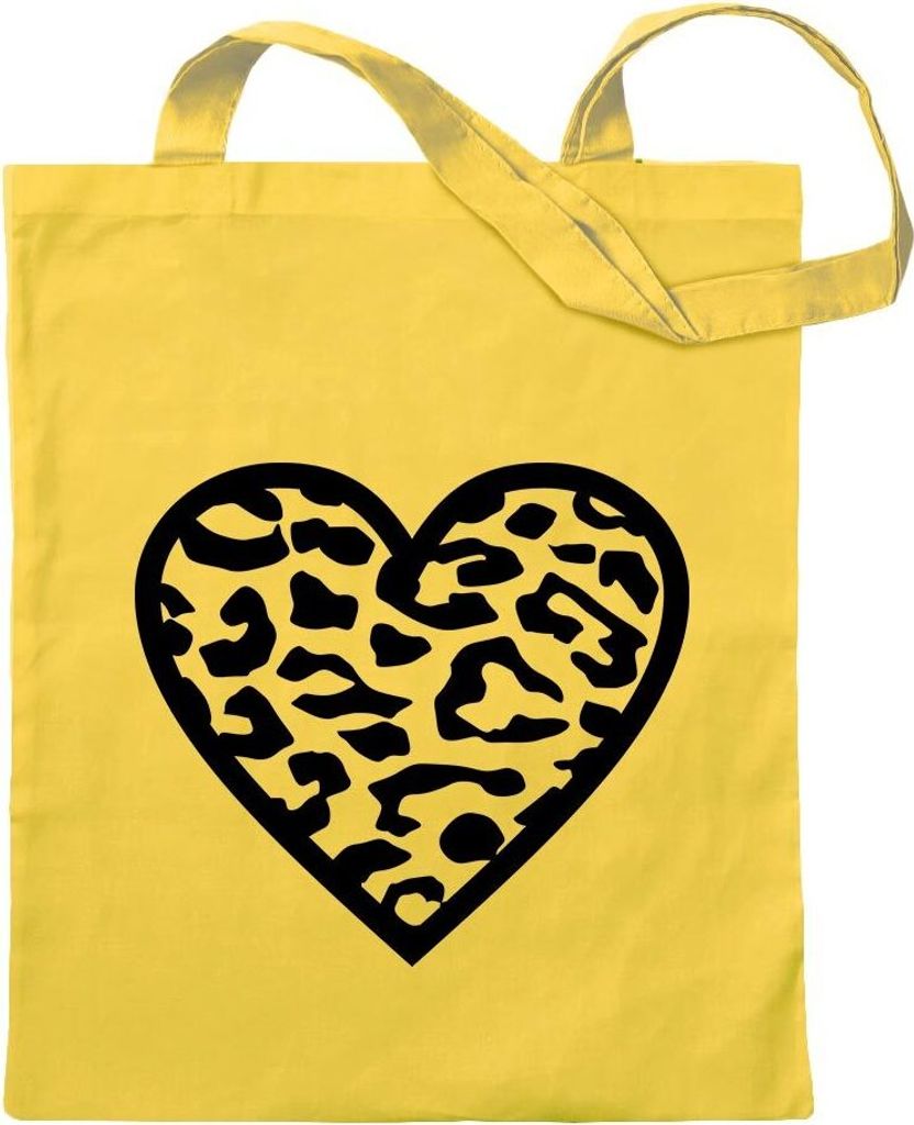 Kiwistar - Baumwolltasche - gelb - Leopard - Tragetasche Stoffbeutel Umhängetasche langer Henkel