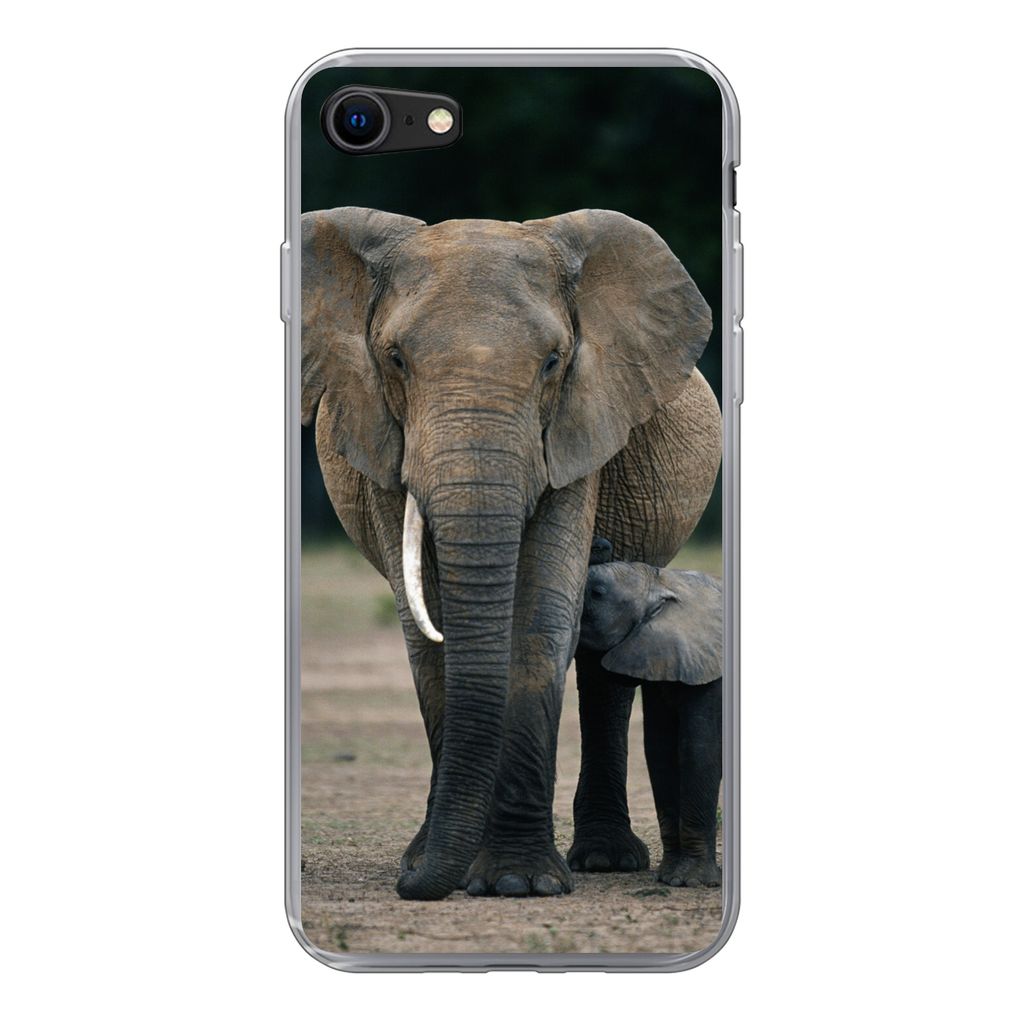MuchoWow Handyhülle Schutzhülle Hülle für iPhone SE 2020 Elefant - Tiere - Flachland - Natur Silikon Softcase Handy Hülle - Kartenbesitzer