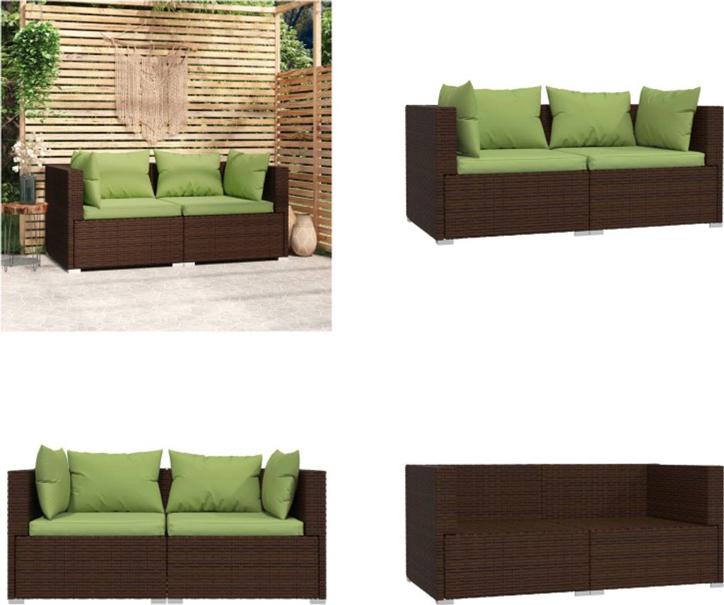 vidaXL 2 Sitzer Sofa mit Kissen Braun Poly Rattan - 2-Sitzer Sofa - 2-Sitzer Sofas - Ecksofa - Sofa Eckteil