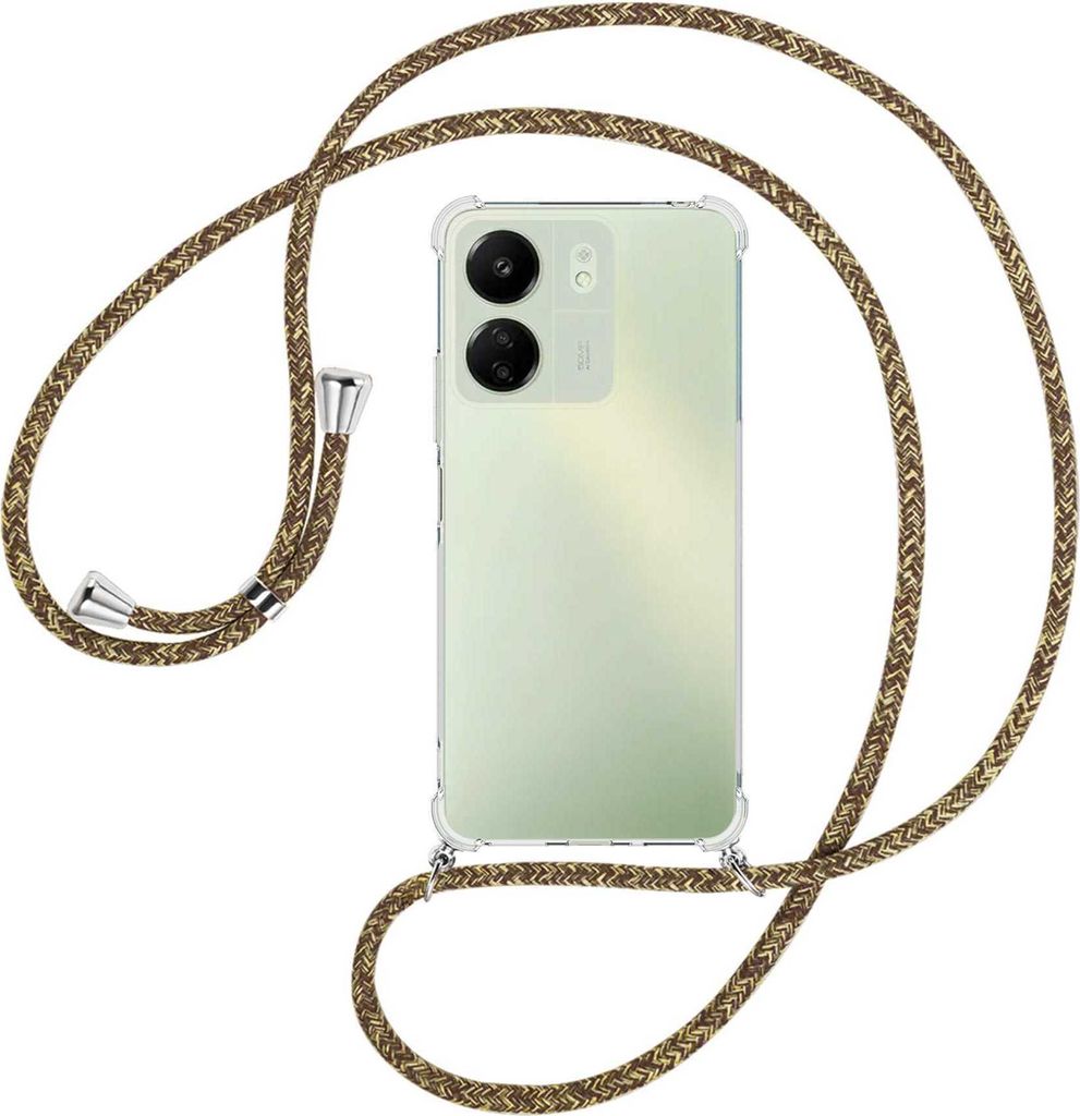 Handykette Backcover-Schutzhülle mit Band (Metall silberfarben) für Xiaomi Redmi 13C (6.71'') - braun+beige